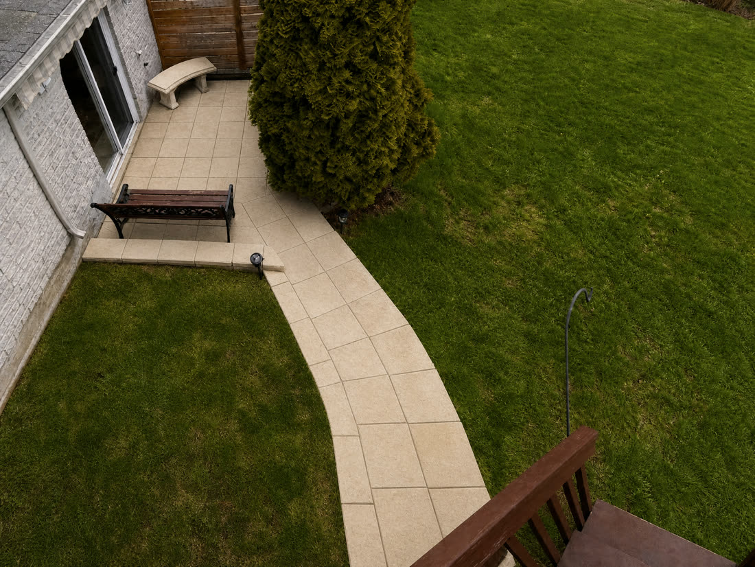 Stone patio after pressure washing